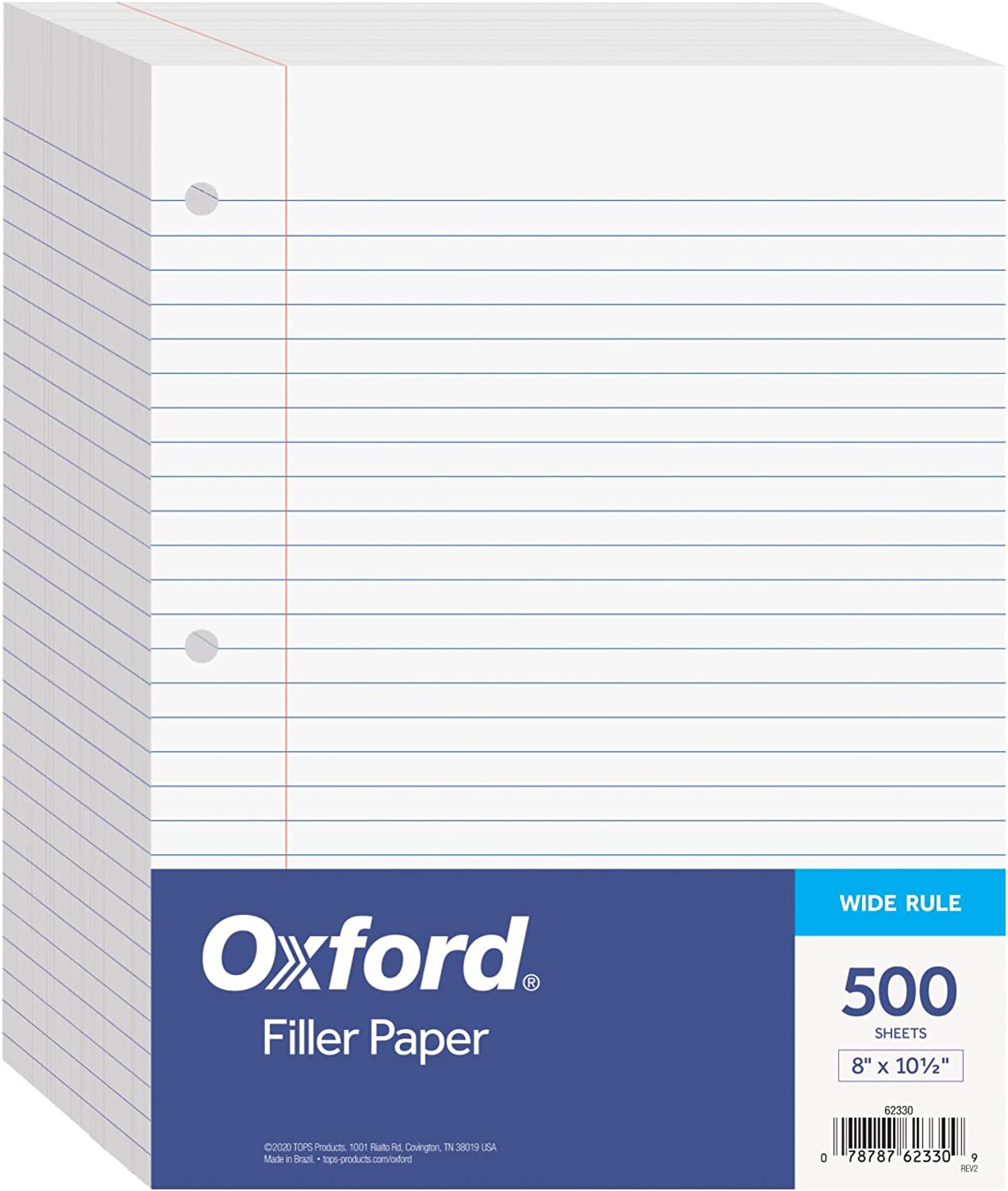 Oxford Filler Paper 85 x 11 inch Wide Ruled Paper 3 Hole Punch Loose Leaf Notebook Paper for 3 Ring Binders 500 Sheets (62330) White